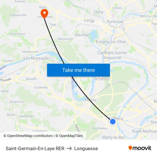 Saint-Germain-En-Laye RER to Longuesse map