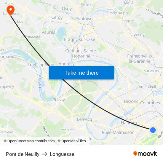 Pont de Neuilly to Longuesse map