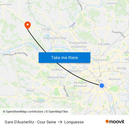 Gare D'Austerlitz - Cour Seine to Longuesse map