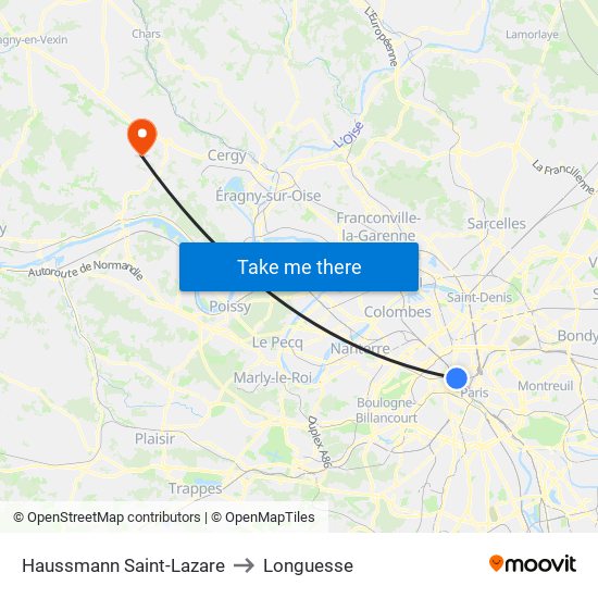 Haussmann Saint-Lazare to Longuesse map