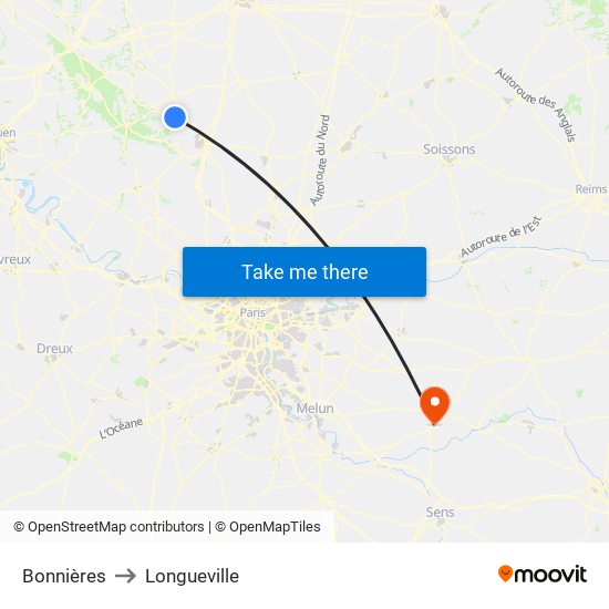 Bonnières to Longueville map