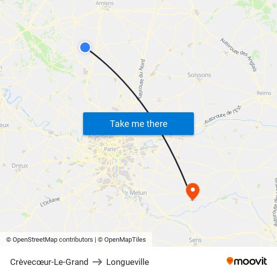 Crèvecœur-Le-Grand to Longueville map