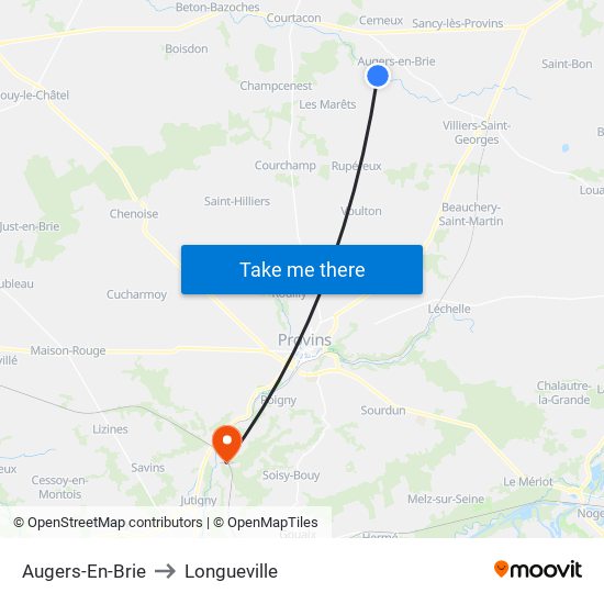 Augers-En-Brie to Longueville map