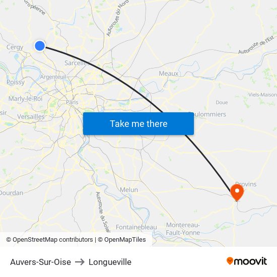 Auvers-Sur-Oise to Longueville map
