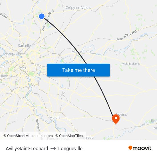 Avilly-Saint-Leonard to Longueville map