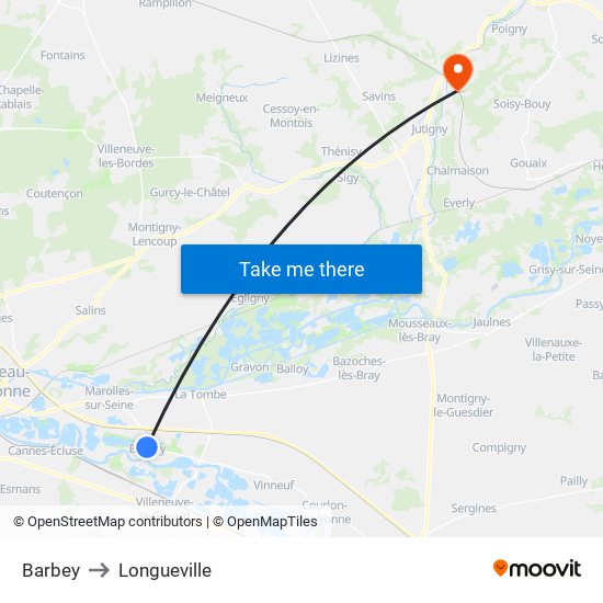 Barbey to Longueville map