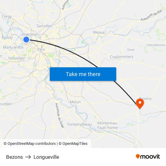 Bezons to Longueville map