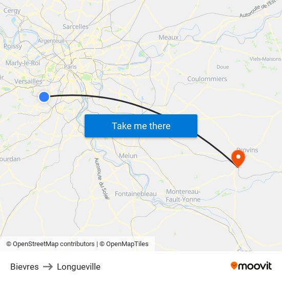 Bievres to Longueville map