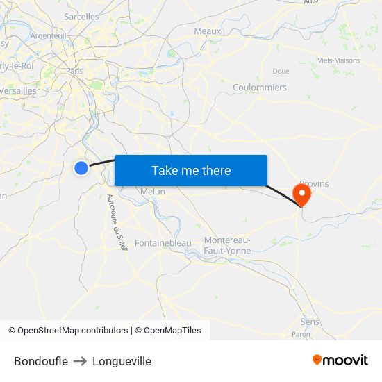 Bondoufle to Longueville map