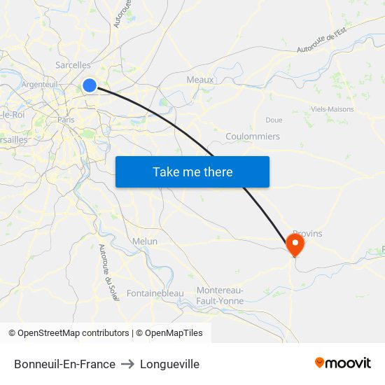 Bonneuil-En-France to Longueville map