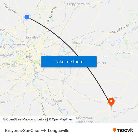 Bruyeres-Sur-Oise to Longueville map