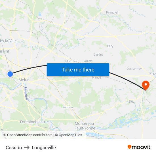 Cesson to Longueville map