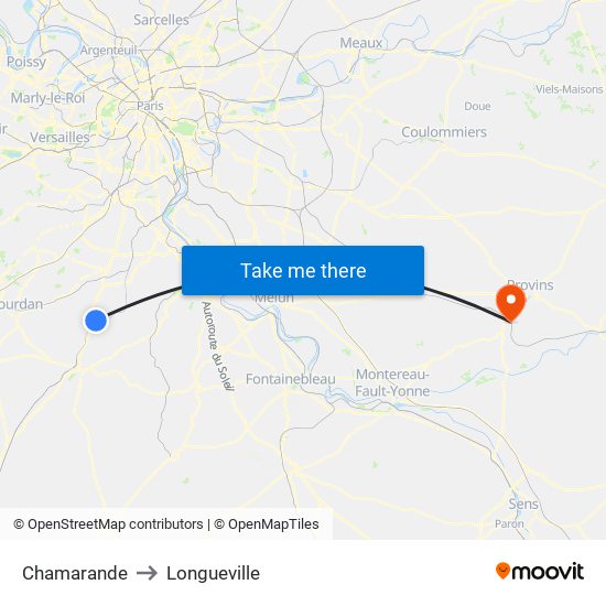 Chamarande to Longueville map