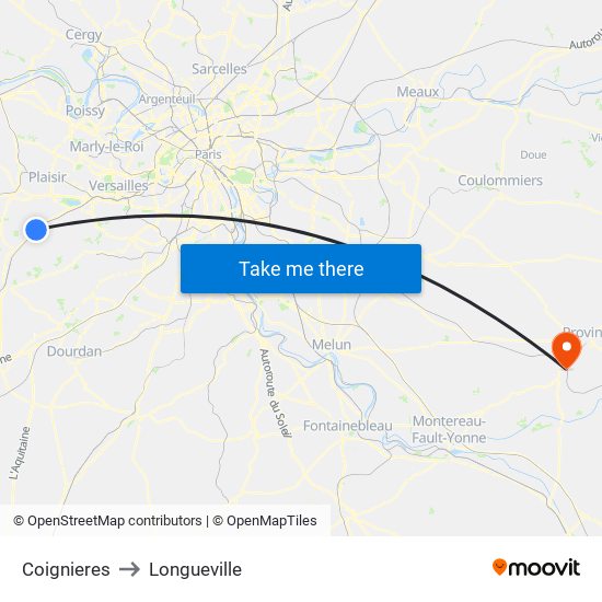 Coignieres to Longueville map