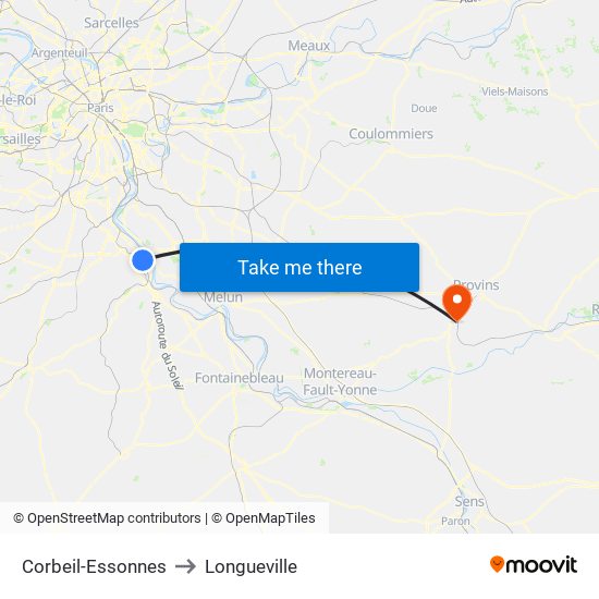 Corbeil-Essonnes to Longueville map