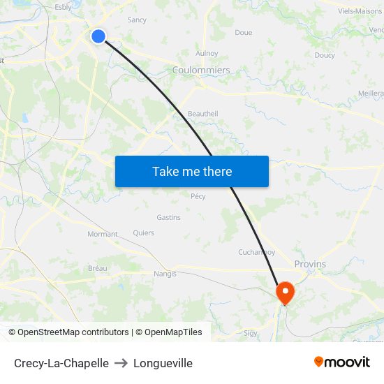 Crecy-La-Chapelle to Longueville map