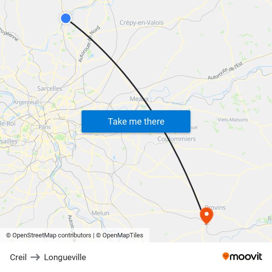 Creil to Longueville map