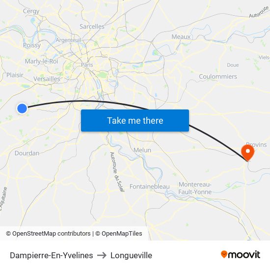 Dampierre-En-Yvelines to Longueville map