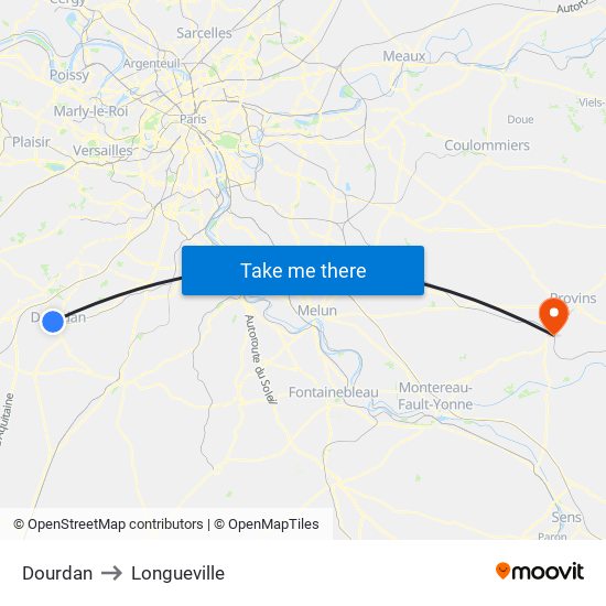 Dourdan to Longueville map