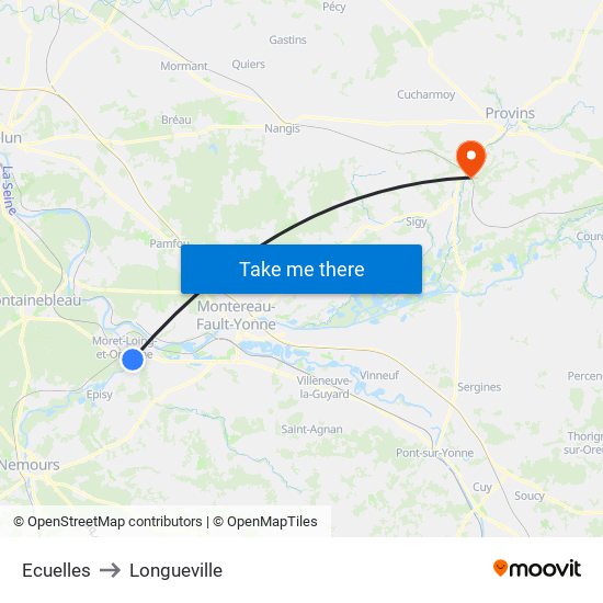 Ecuelles to Longueville map