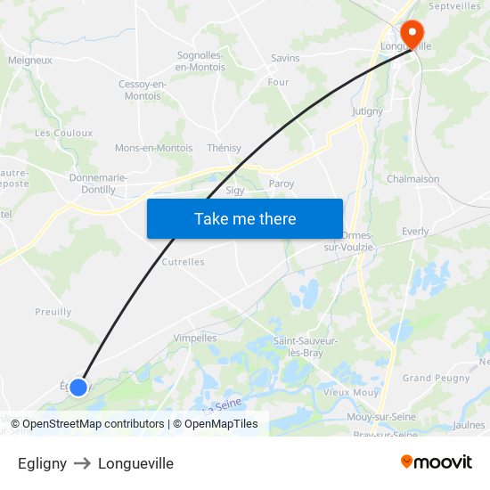 Egligny to Longueville map