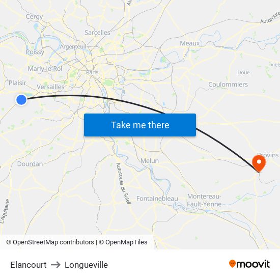 Elancourt to Longueville map