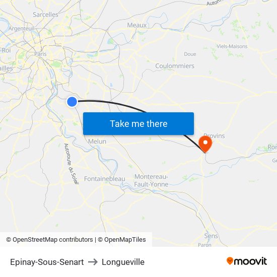 Epinay-Sous-Senart to Longueville map