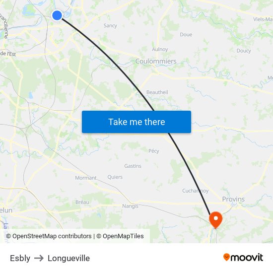 Esbly to Longueville map