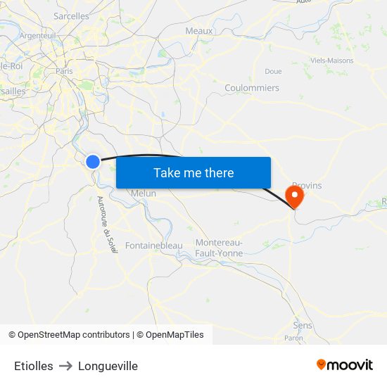 Etiolles to Longueville map