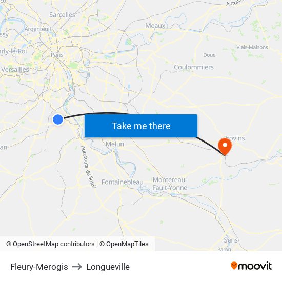 Fleury-Merogis to Longueville map