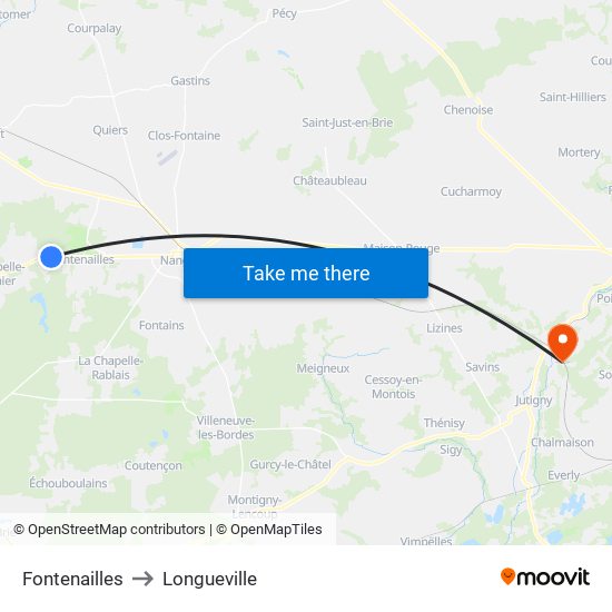 Fontenailles to Longueville map