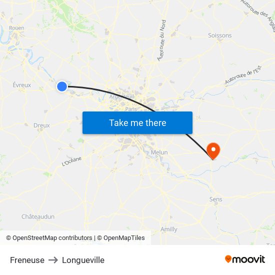 Freneuse to Longueville map
