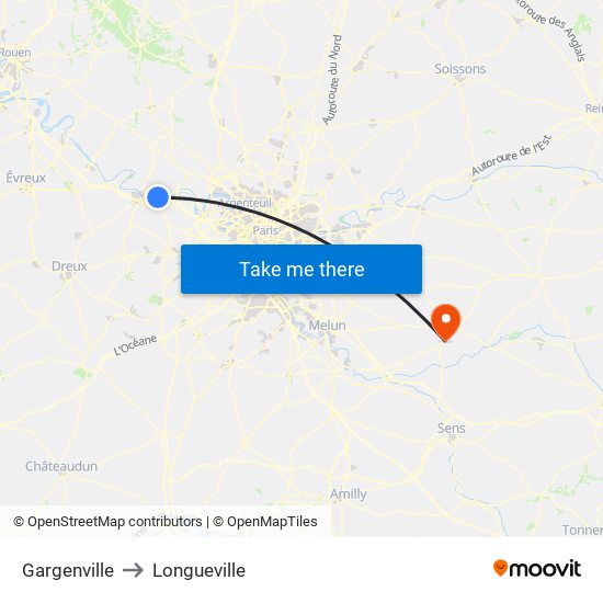 Gargenville to Longueville map