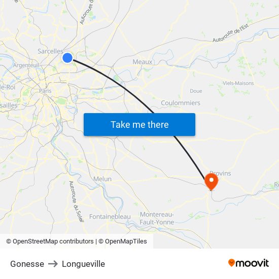 Gonesse to Longueville map