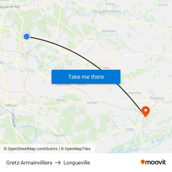 Gretz-Armainvilliers to Longueville map