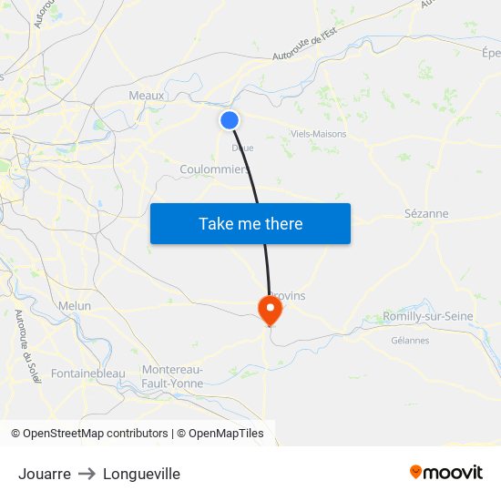 Jouarre to Longueville map