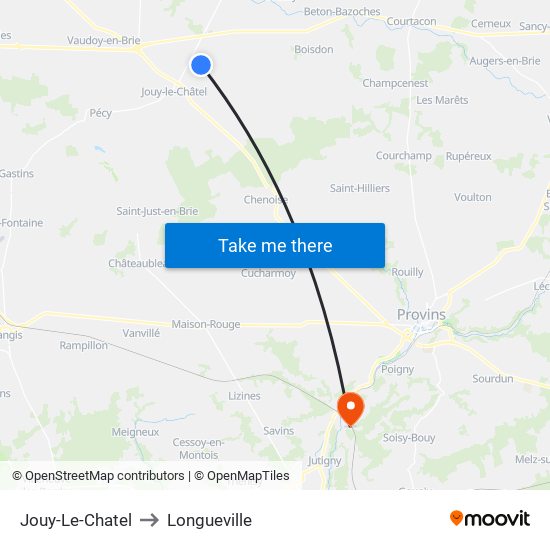Jouy-Le-Chatel to Longueville map