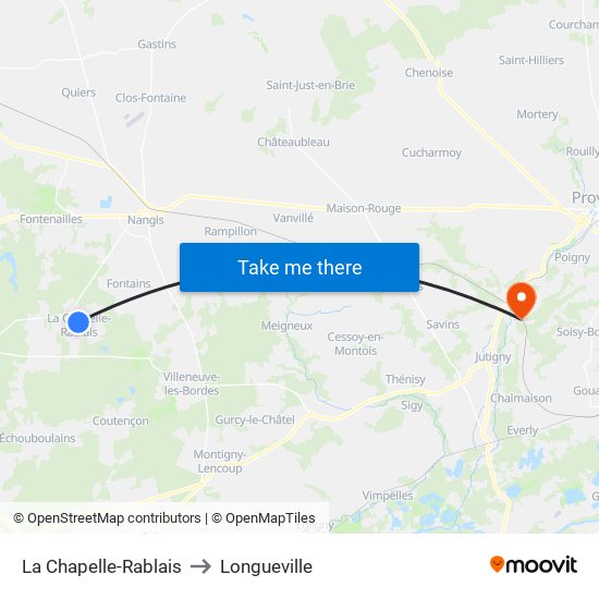 La Chapelle-Rablais to Longueville map