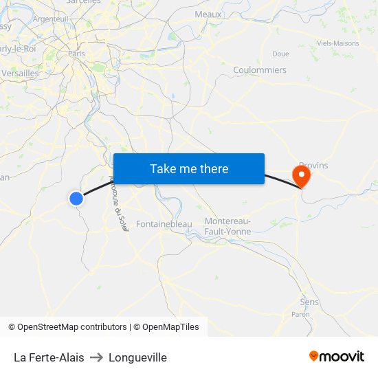 La Ferte-Alais to Longueville map