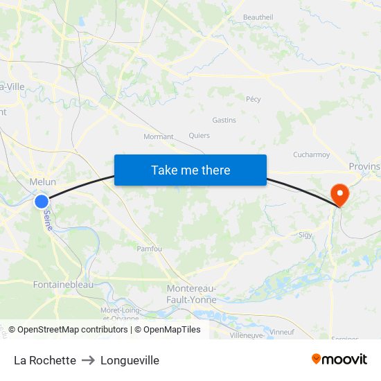 La Rochette to Longueville map