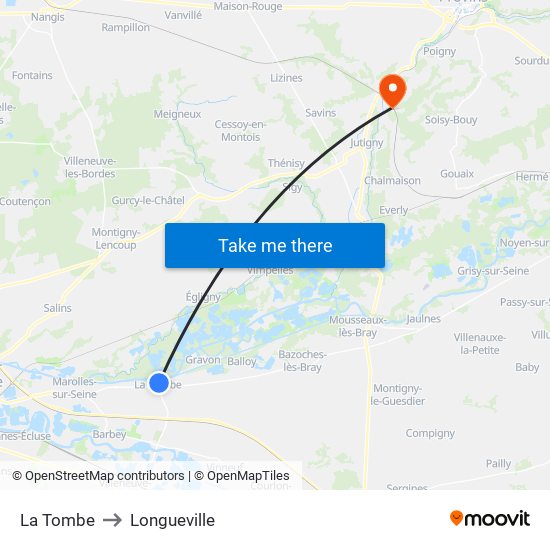 La Tombe to Longueville map