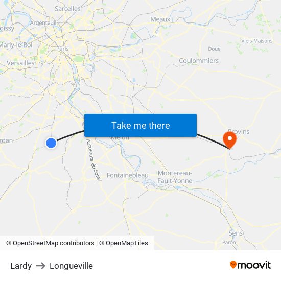 Lardy to Longueville map