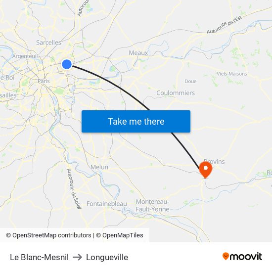 Le Blanc-Mesnil to Longueville map