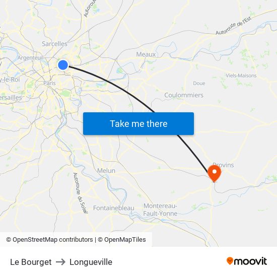 Le Bourget to Longueville map