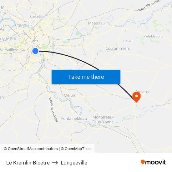 Le Kremlin-Bicetre to Longueville map