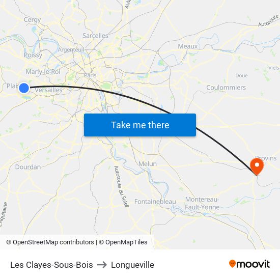 Les Clayes-Sous-Bois to Longueville map