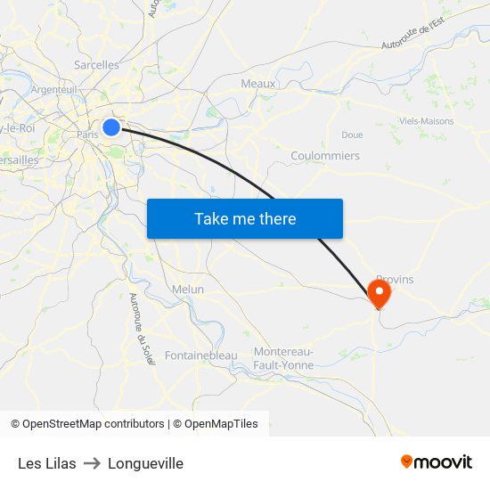 Les Lilas to Longueville map