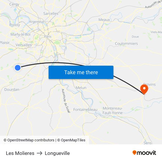 Les Molieres to Longueville map