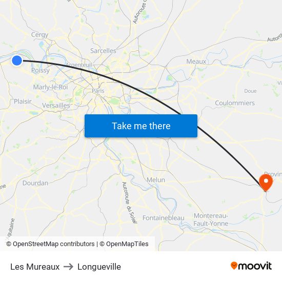 Les Mureaux to Longueville map