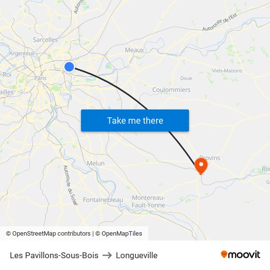 Les Pavillons-Sous-Bois to Longueville map